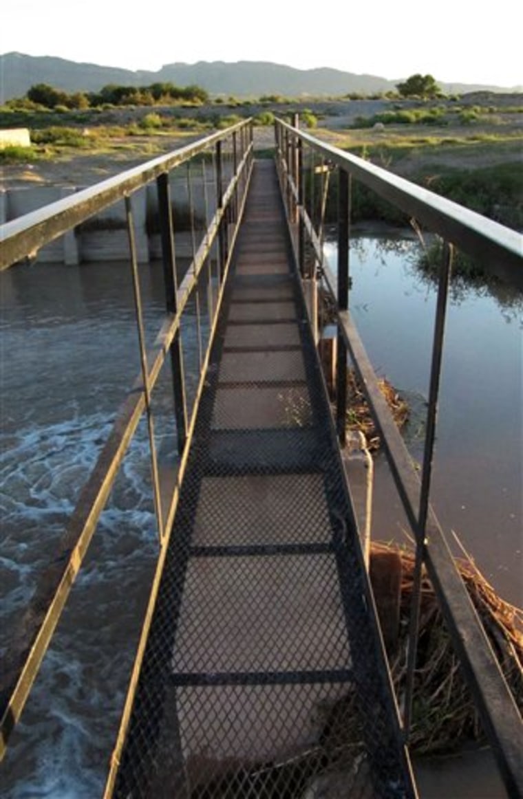 A footbridge across the Rio Grande near Acala, Texas, connects the United States and Mexico and is sometimes used by illegal border crossers to come into Texas. The crossing is owned by both the United States and Mexico and the commission that maintains them says they are needed for workers to maintain and occasionally fix the bridges.